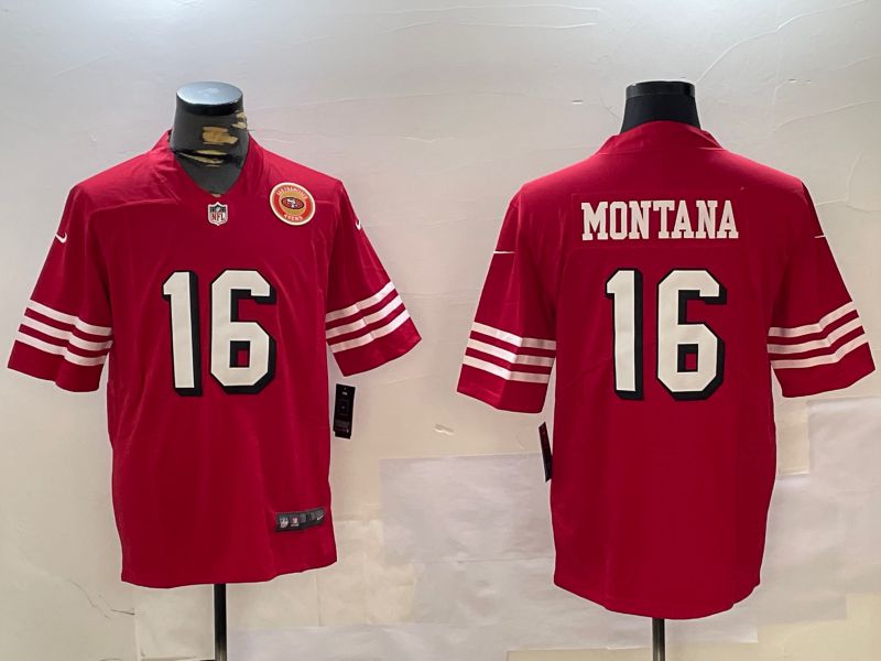 Men San Francisco 49ers #16 Montana Red Second generations 2024 Nike Limited NFL Jersey style 5